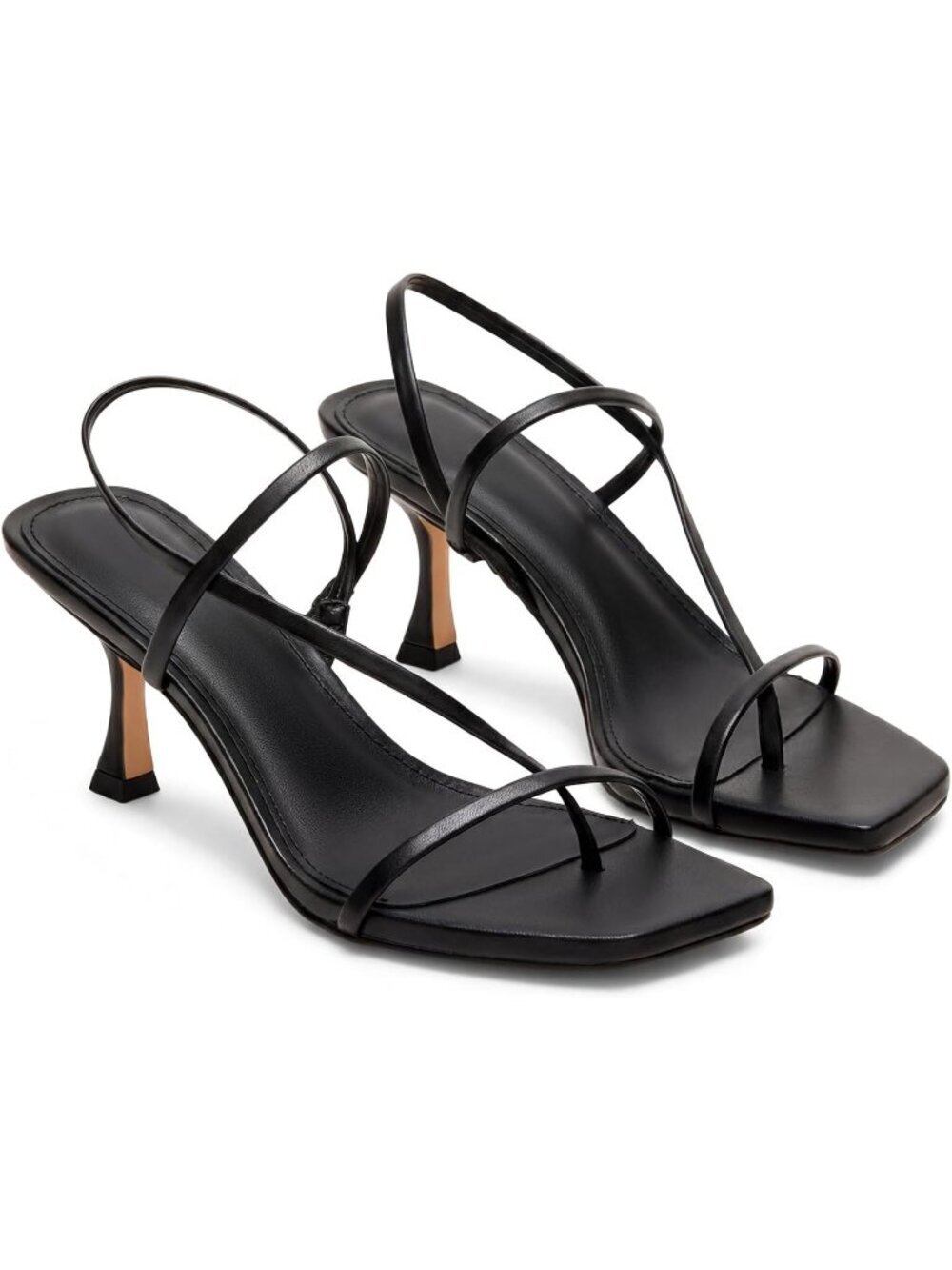 Women's Black Strappy Kitten Heels Sandals Square Open Toe Flip Flops Shoes